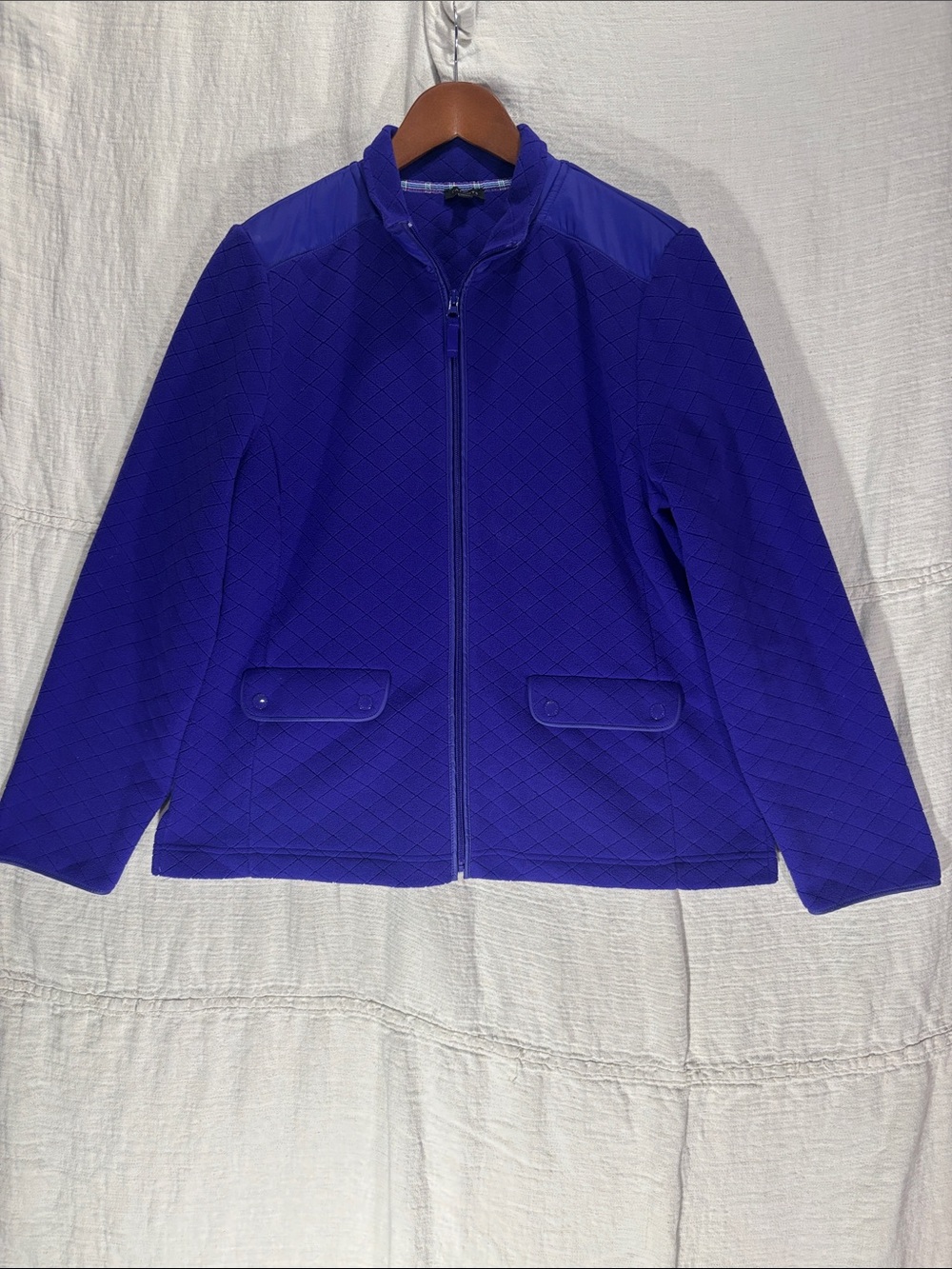 Talbots Diamond Quilted Fleece Jacket Purple Full Zip Mock Neck Size Large